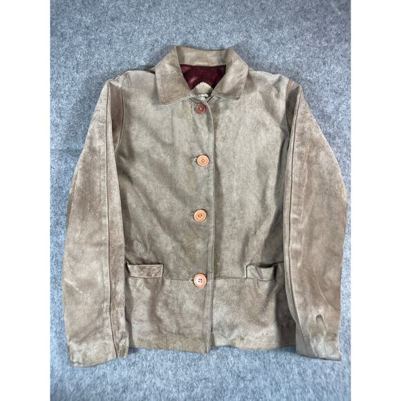 Vintage 80s Leather Suede Jacket Womens Small Brown Button Up Western Boho - Picture 1 of 6